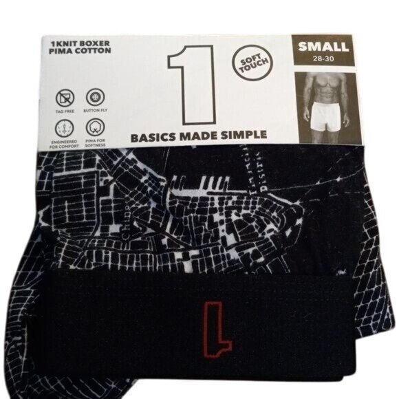 Basics Men's Knit Boxer S 28-30 Pima Cotton Button Fly Tag Free Black White NEW - Picture 1 of 5